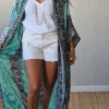 Kimono largo estampado marino y verde