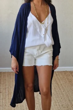 Kimono largo plumeti azul marino