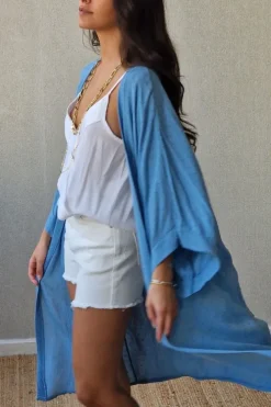 Kimono largo plumeti azul
