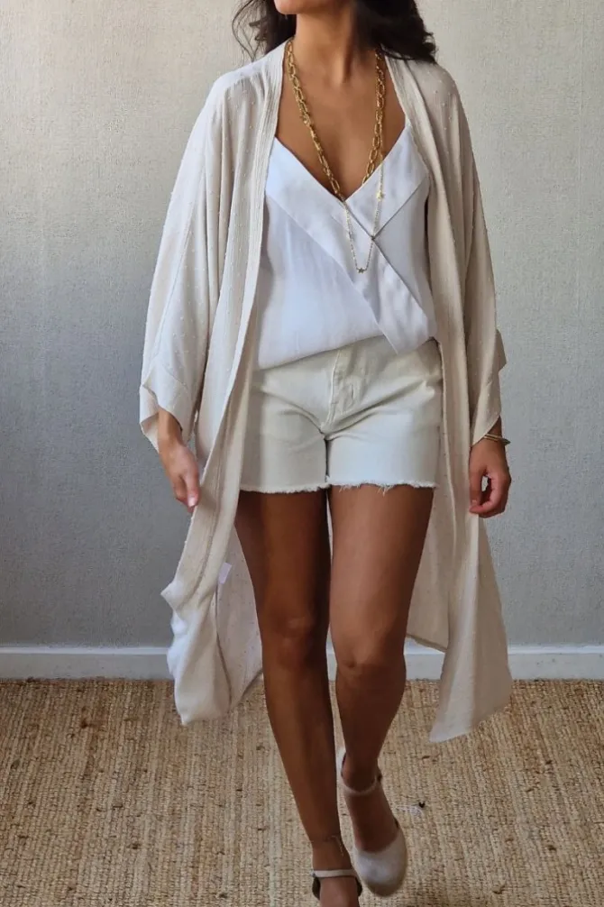 Kimono largo plumeti beige