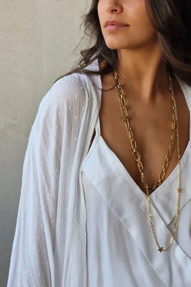 Kimono largo plumeti blanco