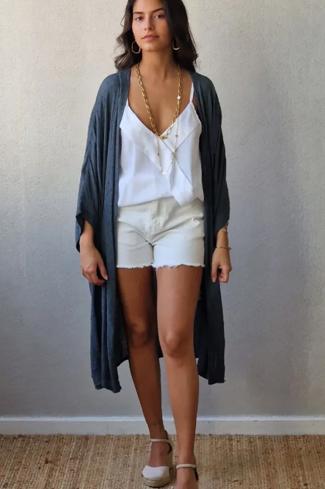 Kimono largo plumeti gris