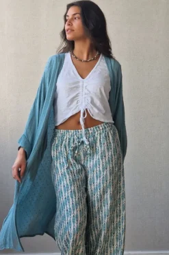 Kimono largo plumeti verde antiguo