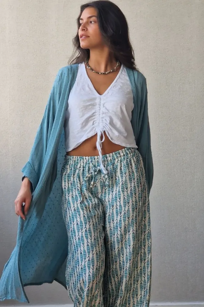 Kimono largo plumeti verde antiguo