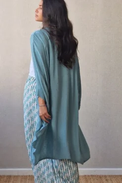 Kimono largo plumeti verde antiguo