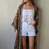 Kimono largo rematado con espejitos estampado verde