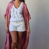 Kimono largo tipo raso rosa