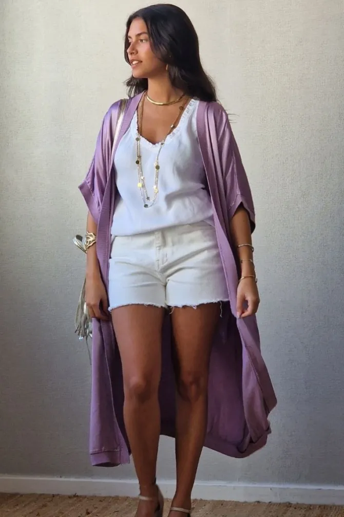 Kimono tipo raso lila