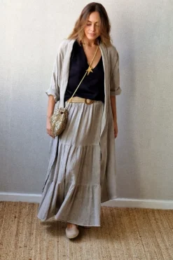 Kimono topo tipo lino con manga tres cuartos