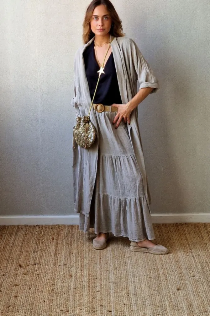 Kimono topo tipo lino con manga tres cuartos