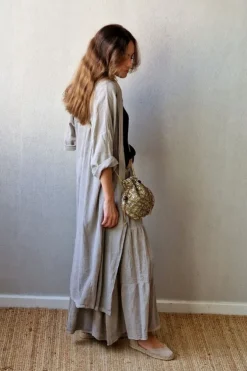 Kimono topo tipo lino con manga tres cuartos
