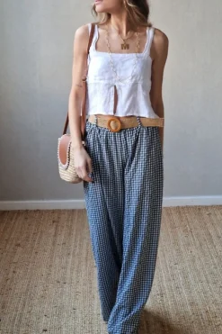 Pantalón con gomas de vichy gris
