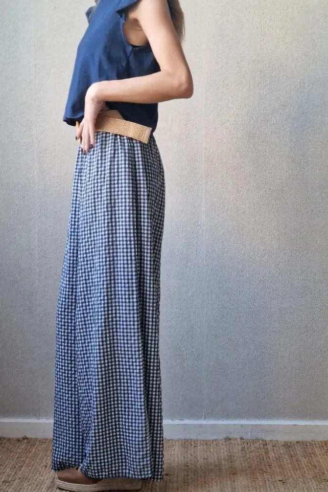 Pantalón con gomas de vichy azul marino