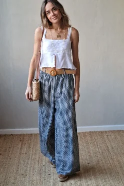 Pantalón con gomas de vichy gris