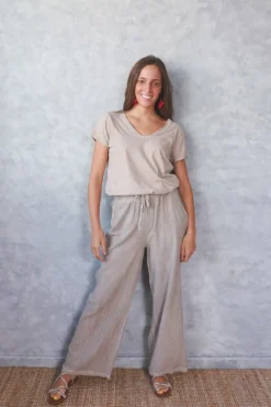 Pantalón con nudo liso de algodón TOPO