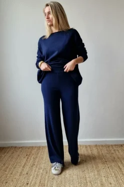 Pantalón culotte de punto azul marino