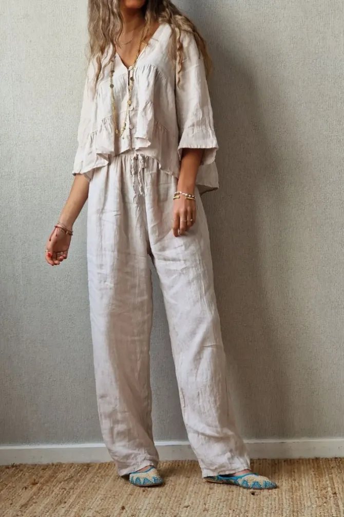 Pantalón de mujer lino color beige