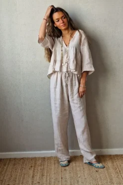 Pantalón de mujer lino color beige