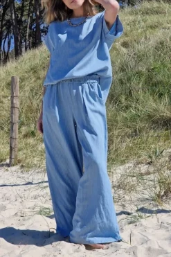 Pantalón denim rayas azul
