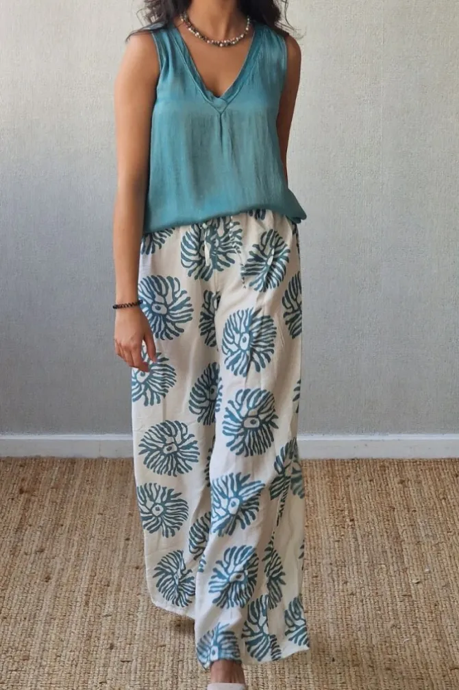 Pantalón estampado corales color verde