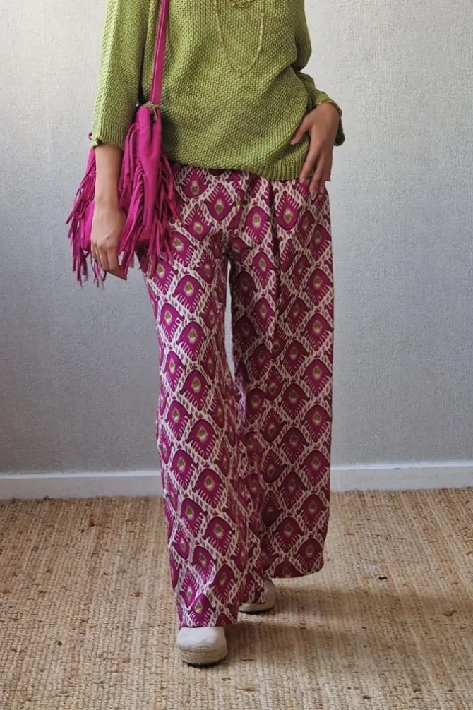 Pantalón estampado ikat buganvilla