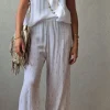 Pantalón tipo bambula blanco y lurex dorado