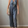Pantalón tipo bambula gris y lurex dorado