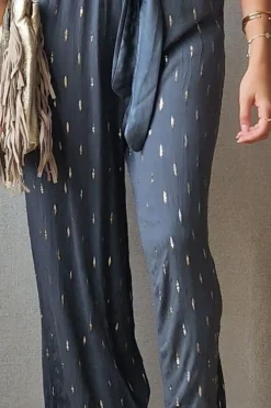 Pantalón tipo bambula gris y lurex dorado
