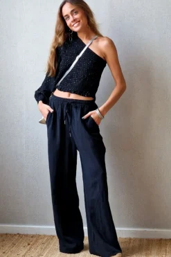 Pantalón tipo lino color negro