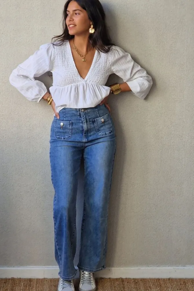 Pantalón vaquero con bolsillos delante azul jeans