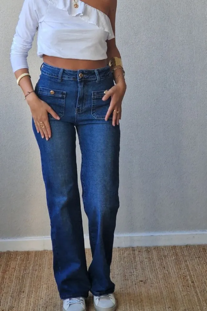 Pantalón vaquero con bolsillos delante azul jeans