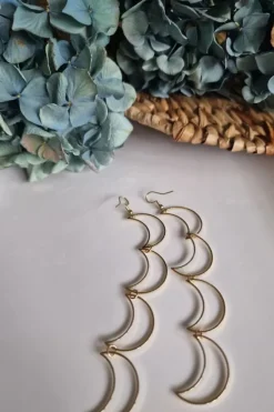 Pendiente acero lunas dorada