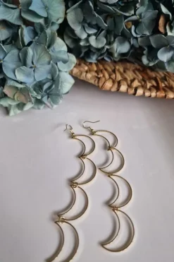 Pendiente acero lunas dorada