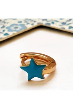 Pendiente aro con estrella turquesa
