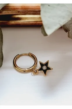 Pendiente aro con estrella negro