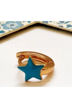 Pendiente aro con estrella turquesa