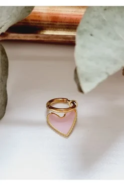 Pendiente corazón rosa