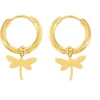 Pendiente de acero dorado aro mini con mariposa