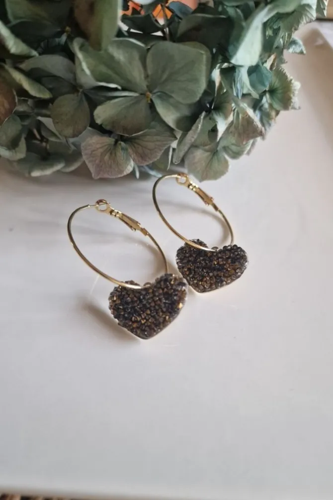 Pendientes acero corazón de brillos