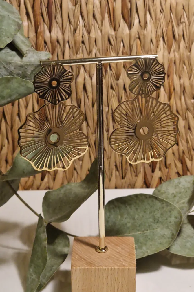 Pendientes acero dorado flores