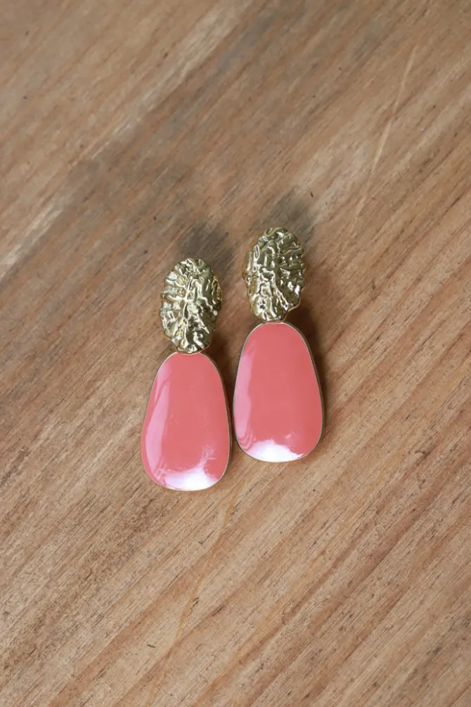 Pendientes dorado y coral