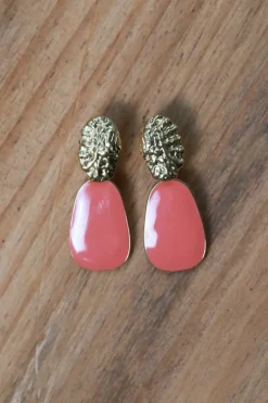 Pendientes dorado y coral