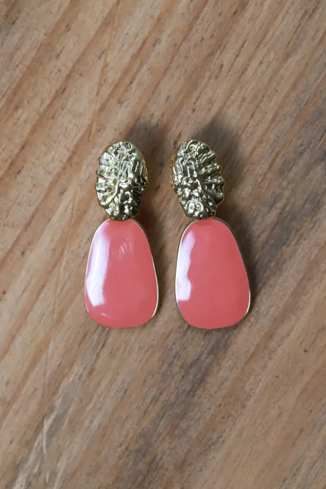 Pendientes dorado y coral