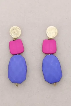 Pendientes largos piedras morados y azulón