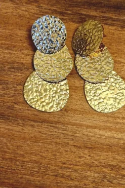 Pendientes tres circulos acero dorado