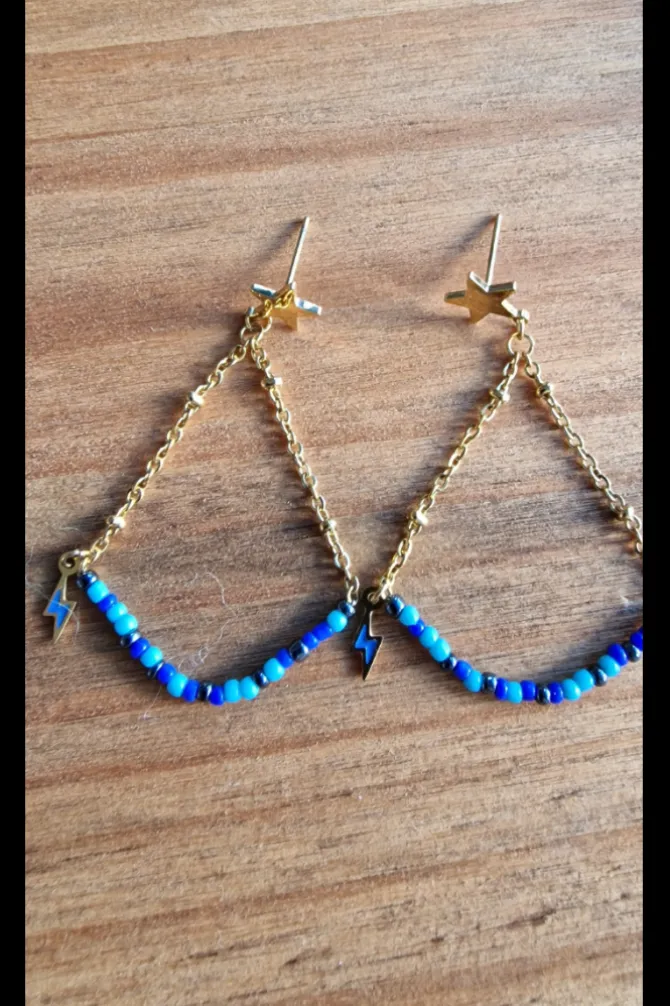 Pendientes triángulos de piedras y acero con rayos
