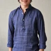 Polera de lino hombre azul marino