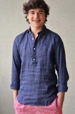 Polera de lino hombre azul marino
