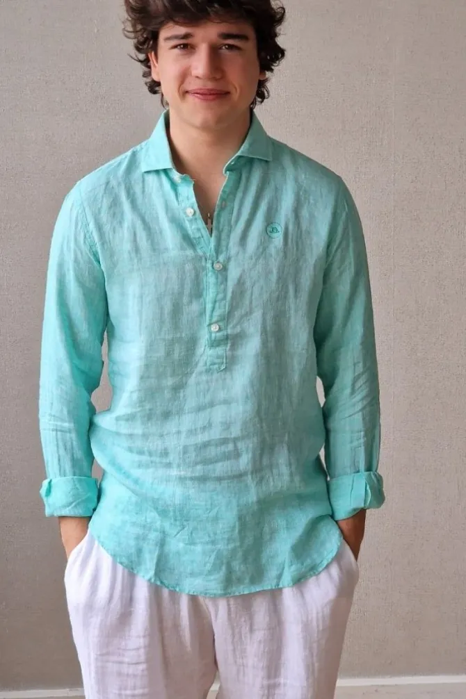 Polera de lino hombre verde mint