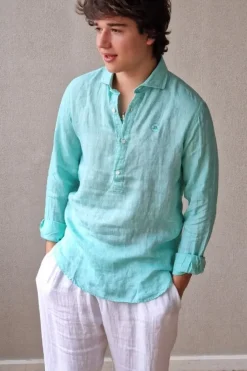 Polera de lino hombre verde mint